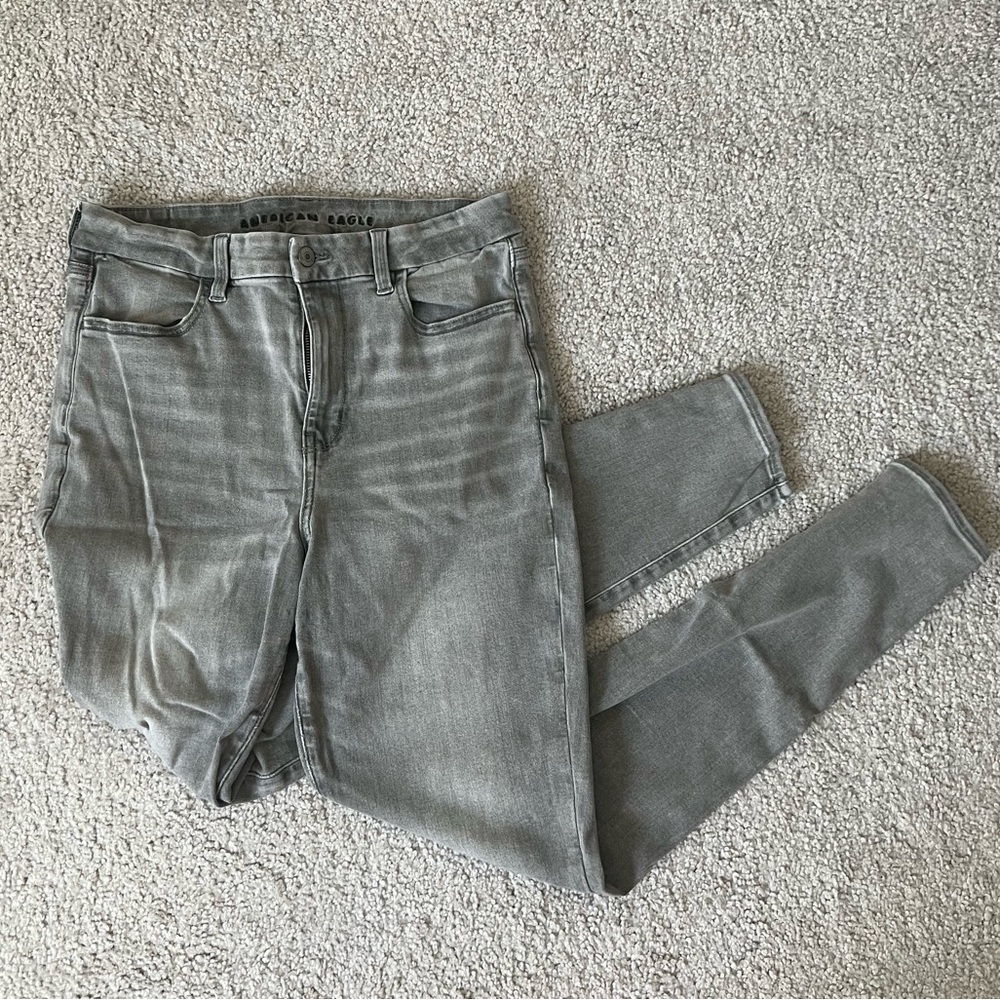 American Eagle Outfitters Women's Light Gray High-Rise Skinny Jeans (12 tall)